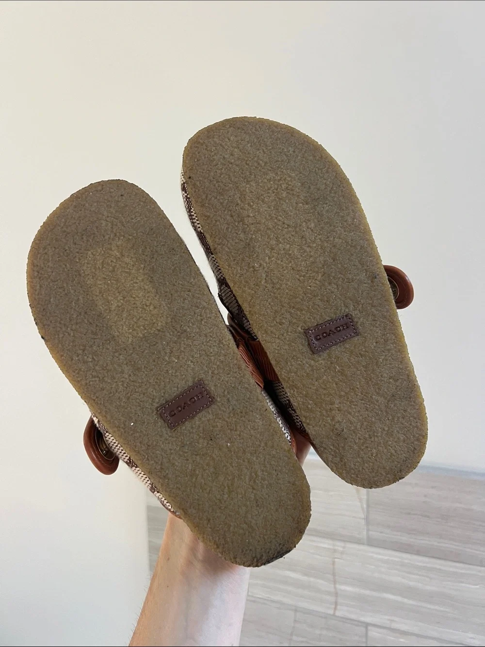 Coach blake cocoa burnished amber jacquard logo mules clogs turnlock straps 5
